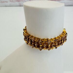 Vintage St. John Gold Tone Rhinestone Statement Bracelet 80s 90s